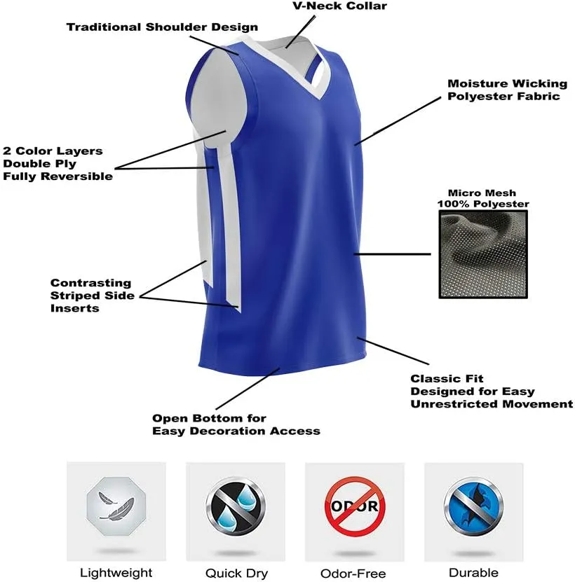 10-Pack Men's Reversible Custom Basketball Jerseys, Plain Mesh Athletic Sleeveless Shirts Blank Team Uniforms Set