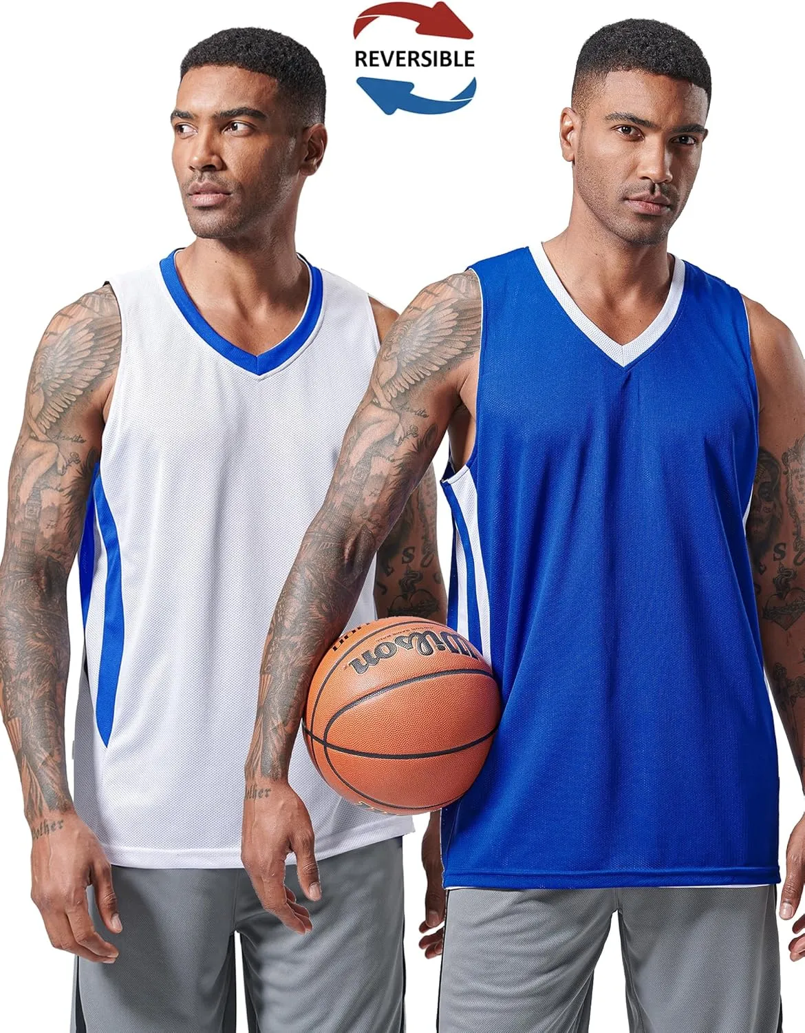 10-Pack Men's Reversible Custom Basketball Jerseys, Plain Mesh Athletic Sleeveless Shirts Blank Team Uniforms Set