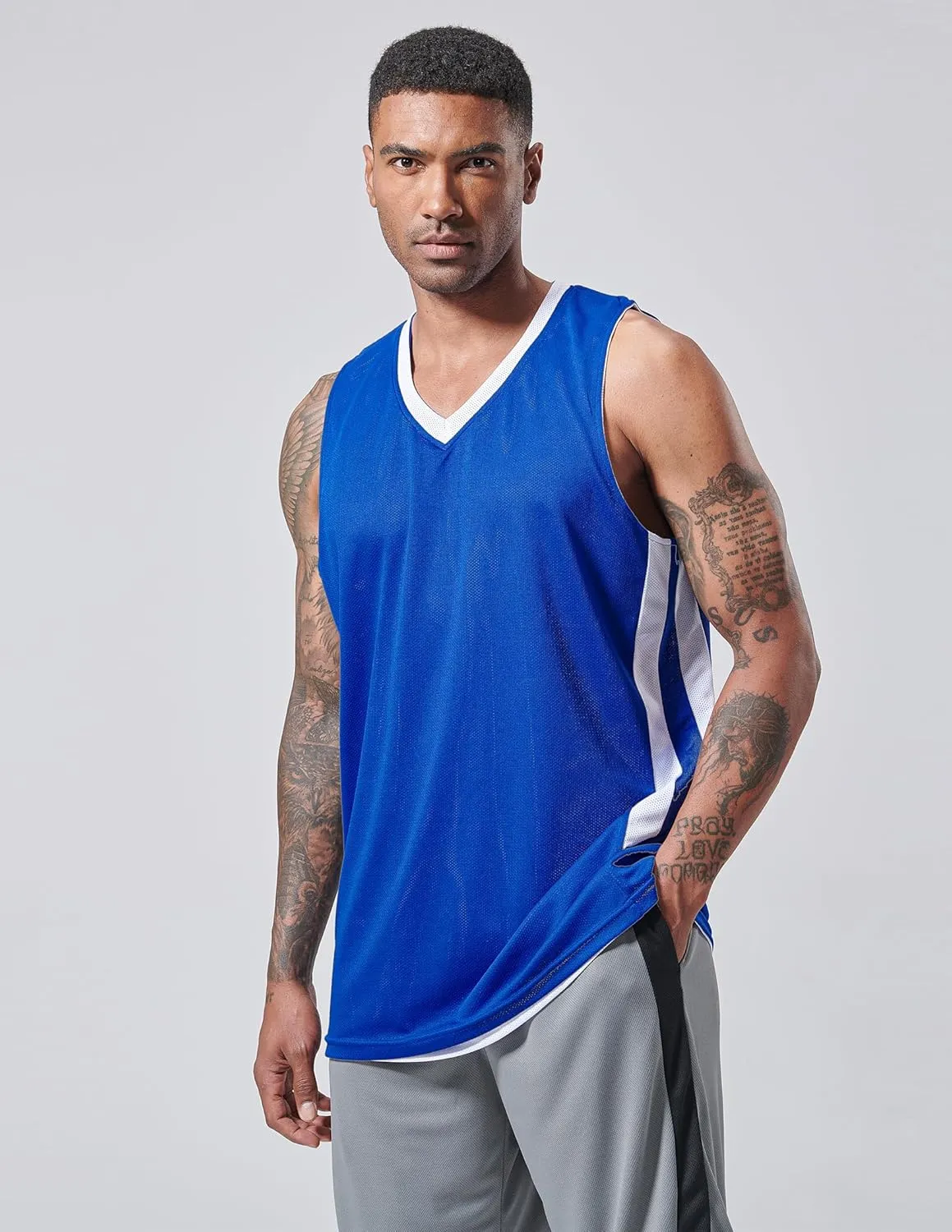 10-Pack Men's Reversible Custom Basketball Jerseys, Plain Mesh Athletic Sleeveless Shirts Blank Team Uniforms Set
