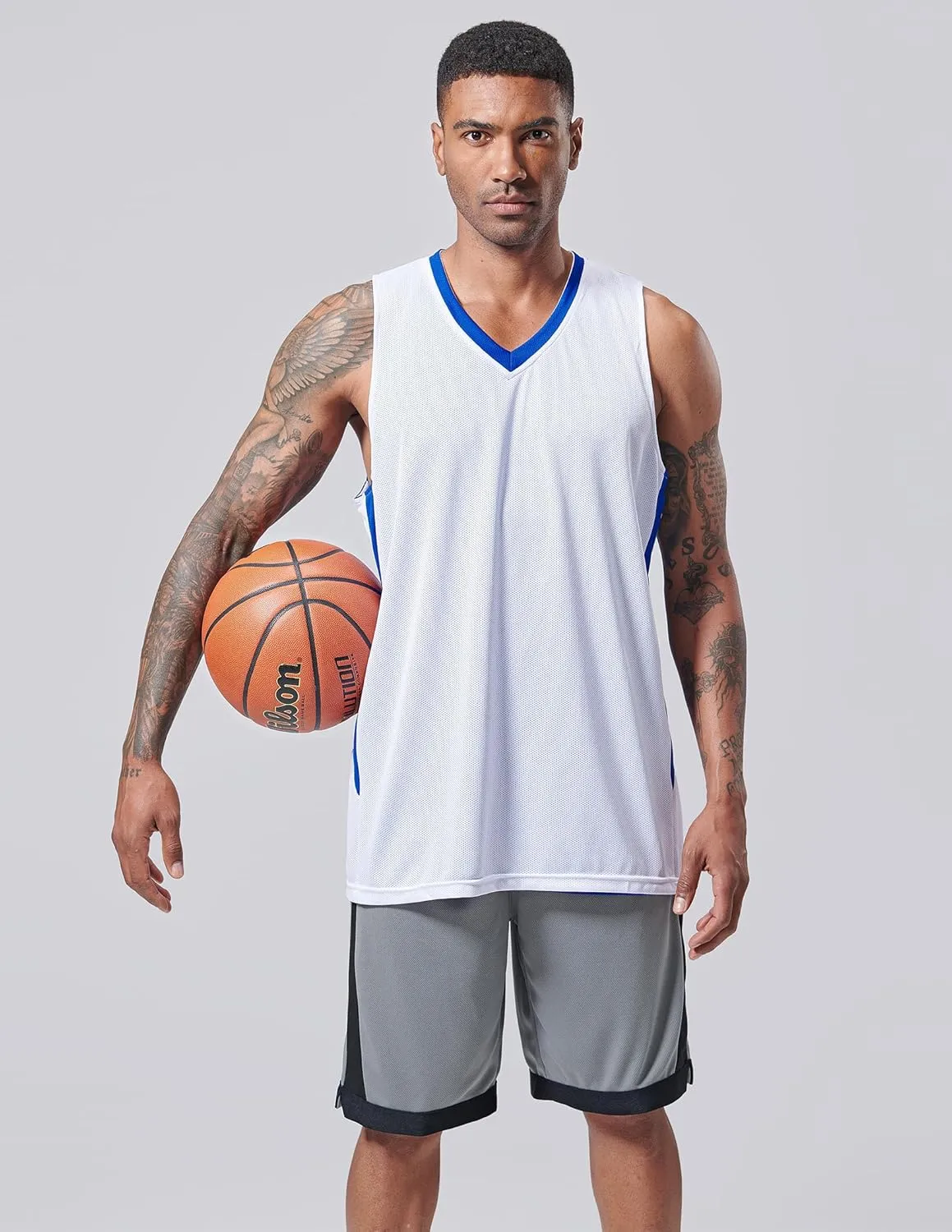 10-Pack Men's Reversible Custom Basketball Jerseys, Plain Mesh Athletic Sleeveless Shirts Blank Team Uniforms Set