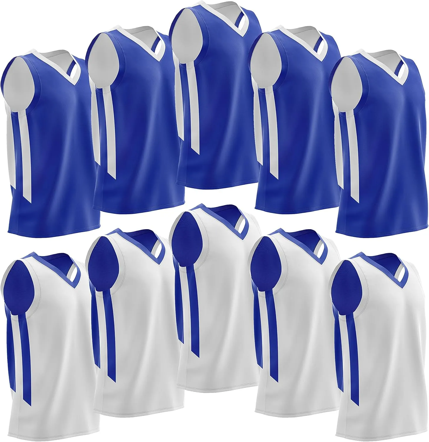 10-Pack Men's Reversible Custom Basketball Jerseys, Plain Mesh Athletic Sleeveless Shirts Blank Team Uniforms Set
