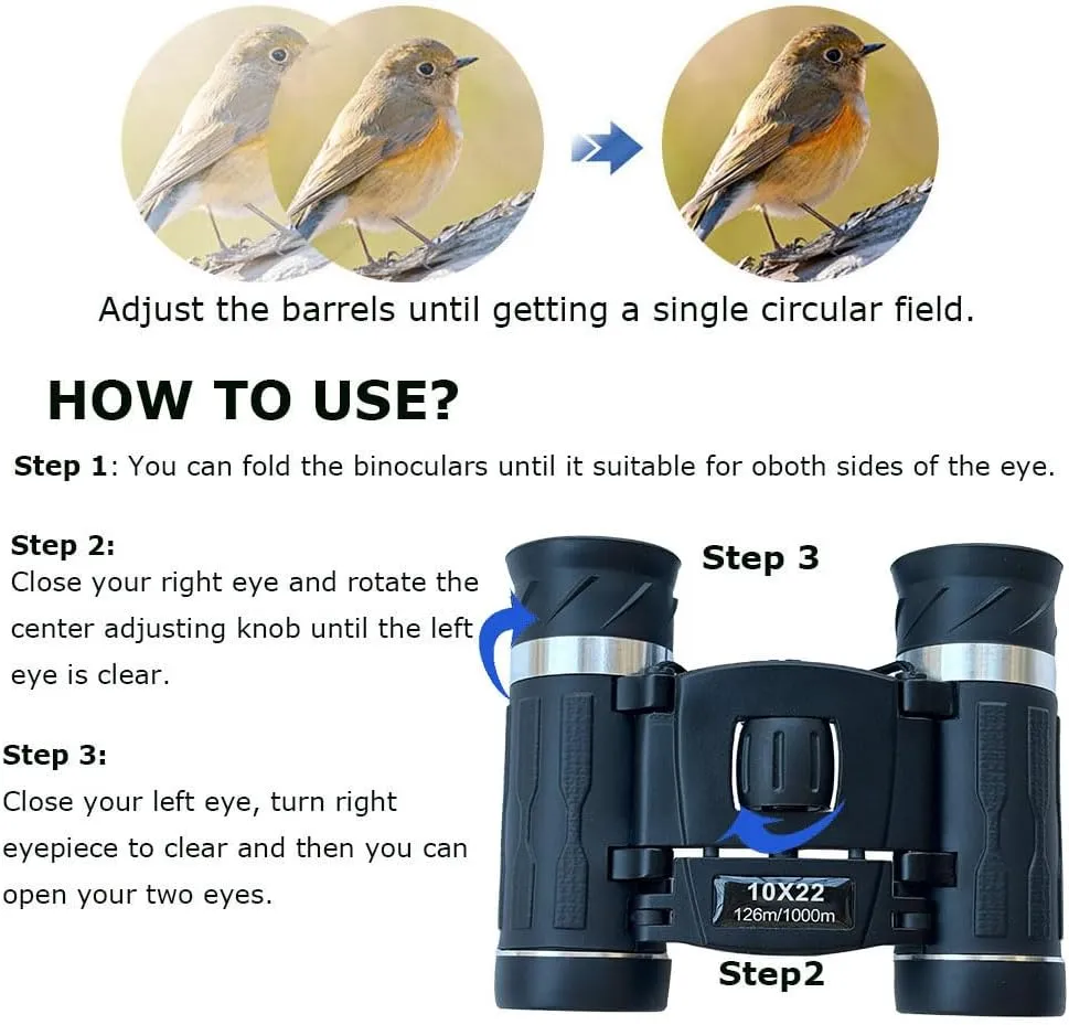 10x22 Compact Binoculars for Adults Teens, Mini Small Optical Binoculars for Bird Watching Opera Hiking Hunting Travel Concert (Black, 10x22)