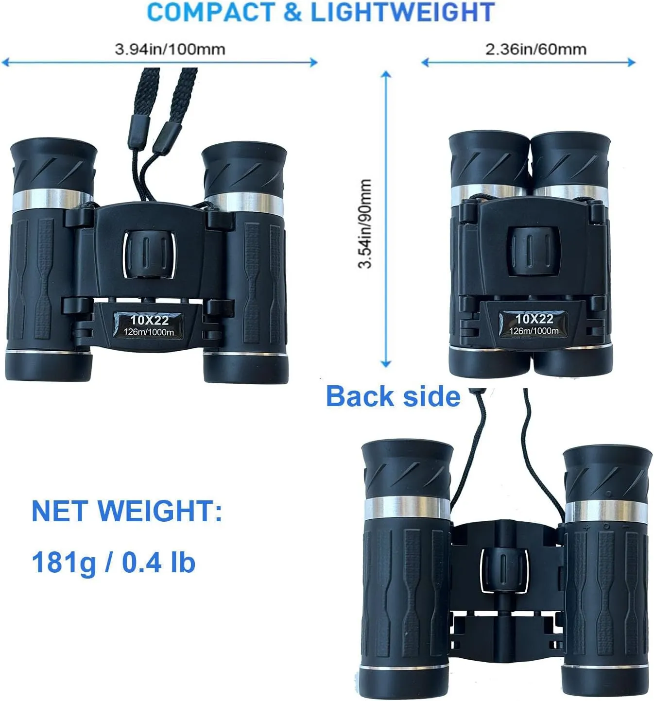 10x22 Compact Binoculars for Adults Teens, Mini Small Optical Binoculars for Bird Watching Opera Hiking Hunting Travel Concert (Black, 10x22)