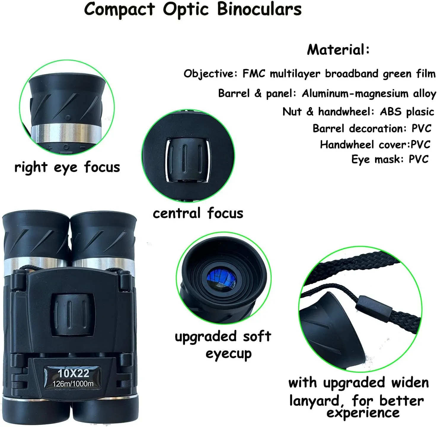 10x22 Compact Binoculars for Adults Teens, Mini Small Optical Binoculars for Bird Watching Opera Hiking Hunting Travel Concert (Black, 10x22)