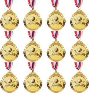 12 Pack Baseball Medals with Neck Ribbons for Kids and Adults - Perfect Party Favors and Sports Game Prizes 2-Inch