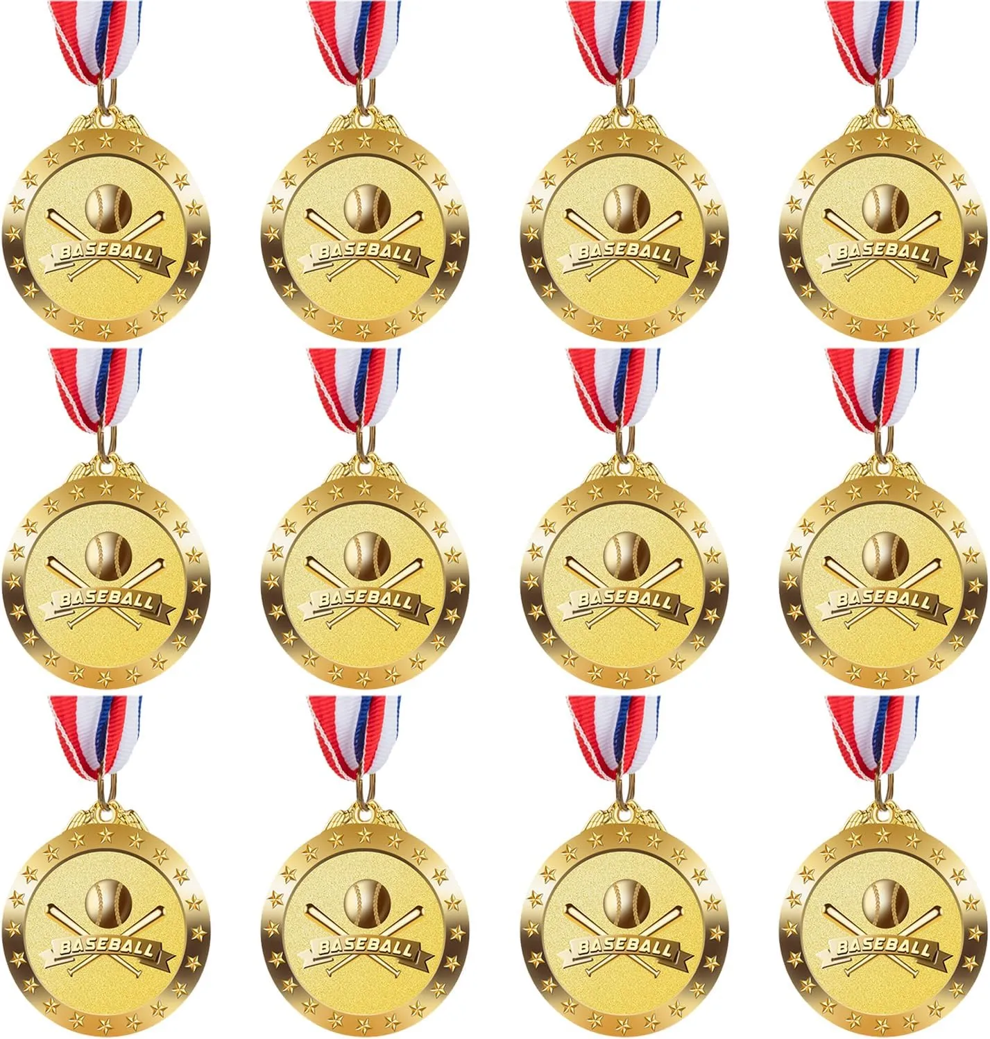 12 Pack Baseball Medals with Neck Ribbons for Kids and Adults - Perfect Party Favors and Sports Game Prizes 2-Inch