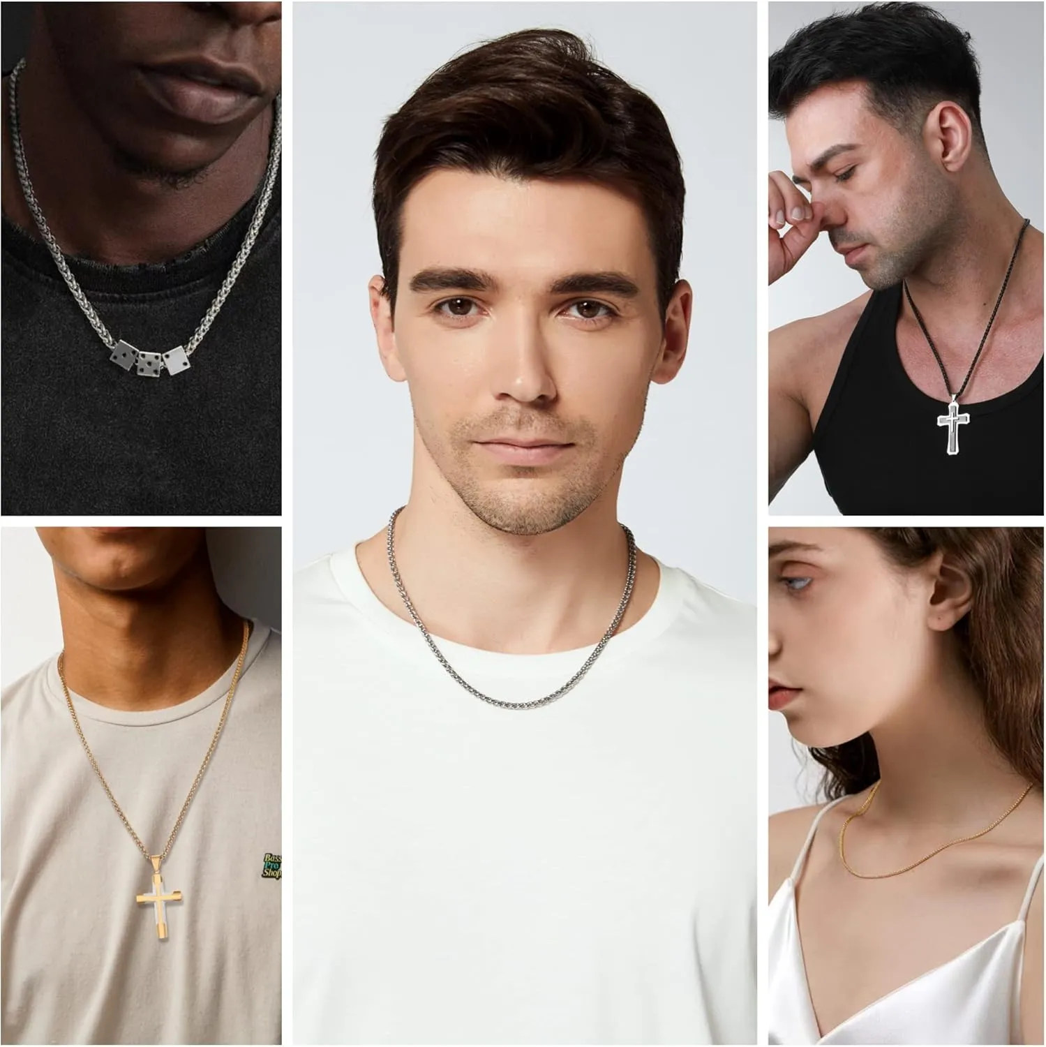 3 Pcs Chain Necklace for Men, 4mm Stainless Steel Gold Black and Silver Wheat Chains for Mens Jewelry Gift, 16"/20"/24"/28"/32 Inches