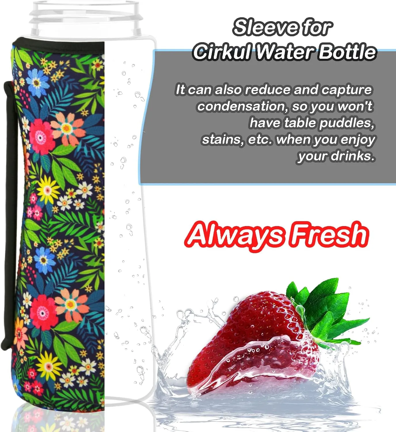 32oz Cute Printed Sleeve Compatible With Cirkul Water Bottle For Plastic And Stainless Steel Bottles 32oz Neoprene Sweat-Wicking Material Insulated Cover Designed With Handles (Black Panther)