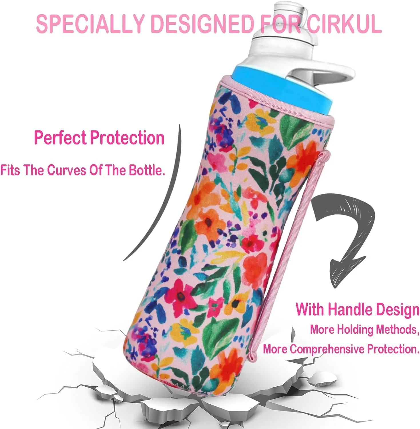 32oz Cute Printed Sleeve Compatible With Cirkul Water Bottle For Plastic And Stainless Steel Bottles 32oz Neoprene Sweat-Wicking Material Insulated Cover Designed With Handles (Black Panther)
