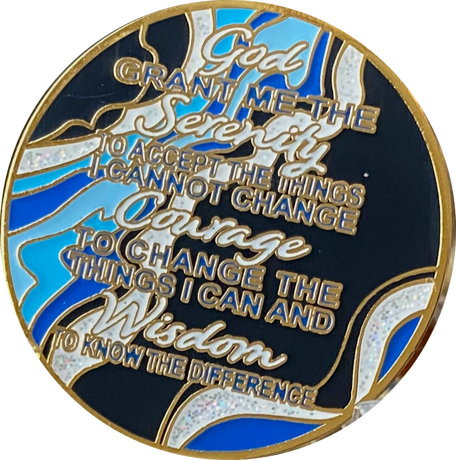 5 Year AA Medallion Elegant Navy Blue Marble Gold Sobriety Chip