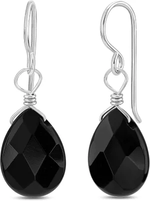 925 Sterling Silver Gemstone Earrings, Dangle Earring Jewelry, (Amethyst, Rose Quartz, Black Onyx, Moonstone, Labradorite)