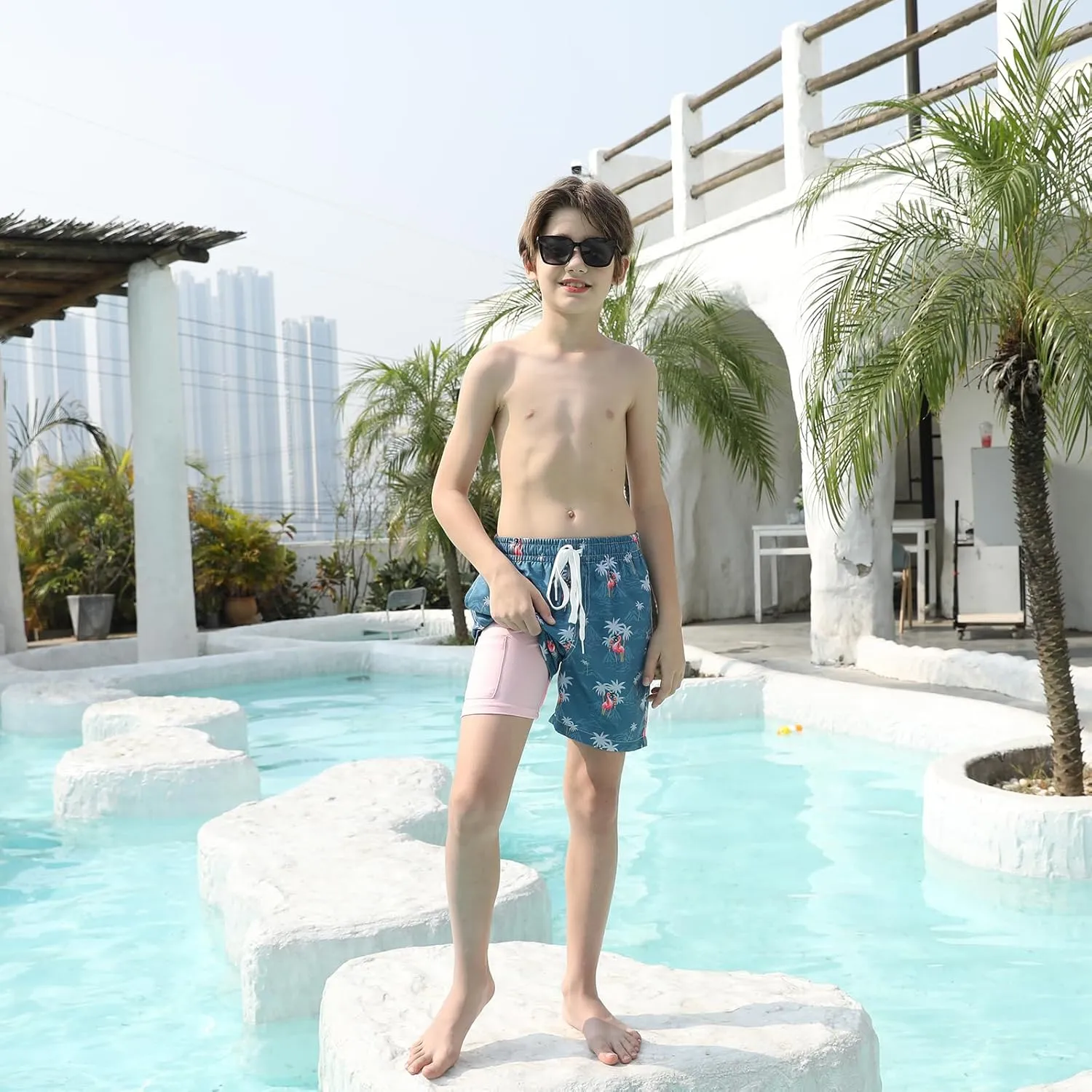 Ahegao Boys Swim Trunks with Compression Liner Big Kids Bathing Suit Quick Dry Board Shorts for 6-20 Years