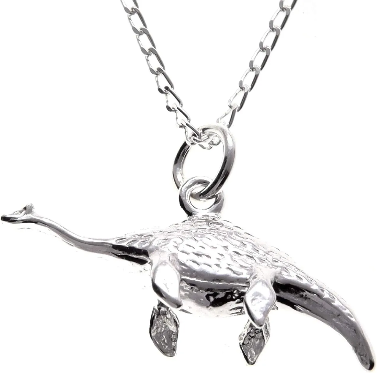 Alexander Castle 925 Sterling Silver Dinosaur Plesiosaurus Necklace Loch Ness Monster - 30mm x 12mm Pendant with 18" Silver Chain & Jewelry Gift Box - Scottish Gifts for Women & Men