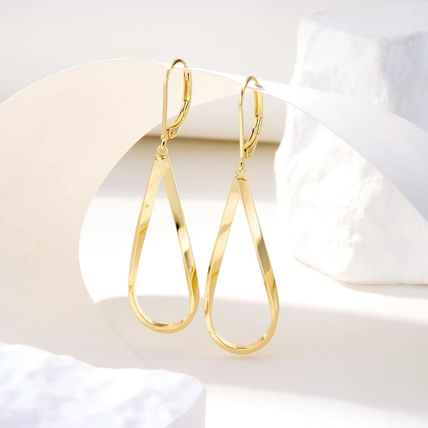 ALEXCRAFT 925 Sterling Silver Teardrop Leverback Earrings for Women Trendy Waterdrop Drop Twisted Dangle Earrings Jewelry 14K Gold Plated Hypoallergenic Boho Leverback Dangle Earring