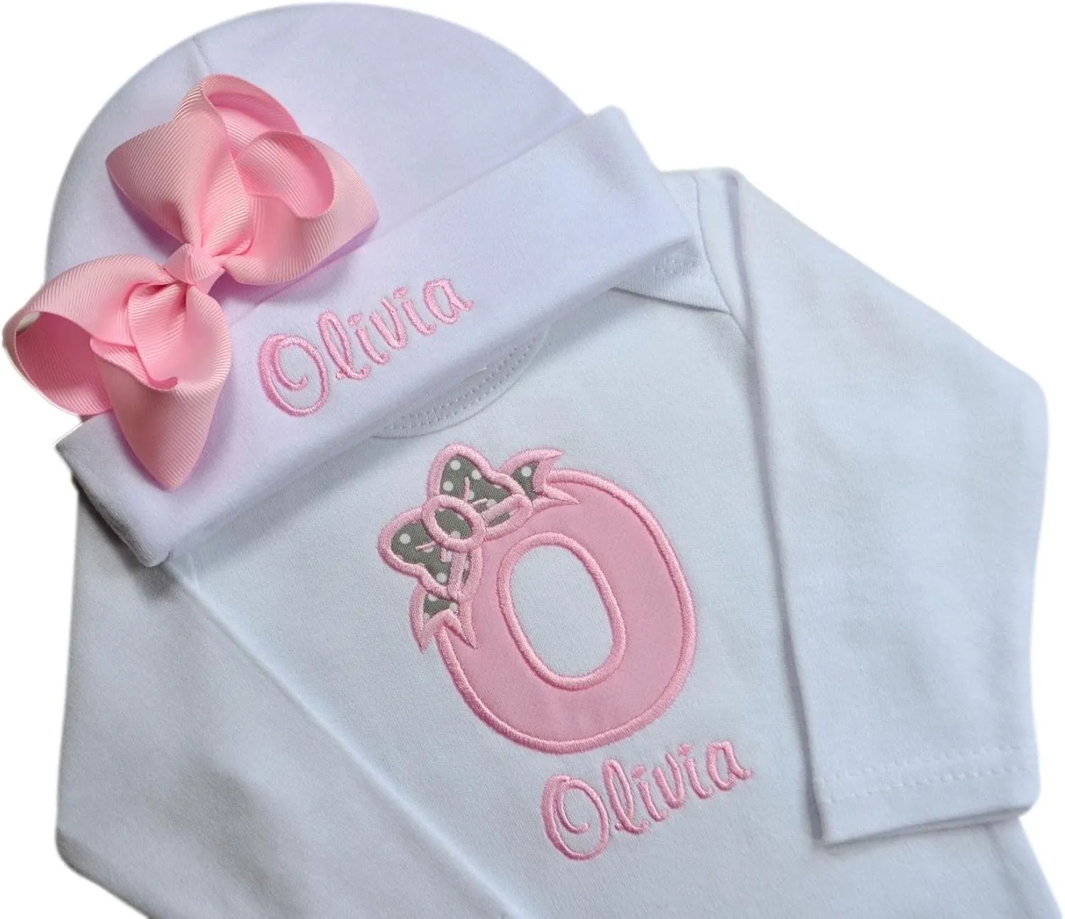Baby Girl Embroidered INITIAL Bodysuit and MATCHING Beanie HAT Gift SET with Your Custom Name