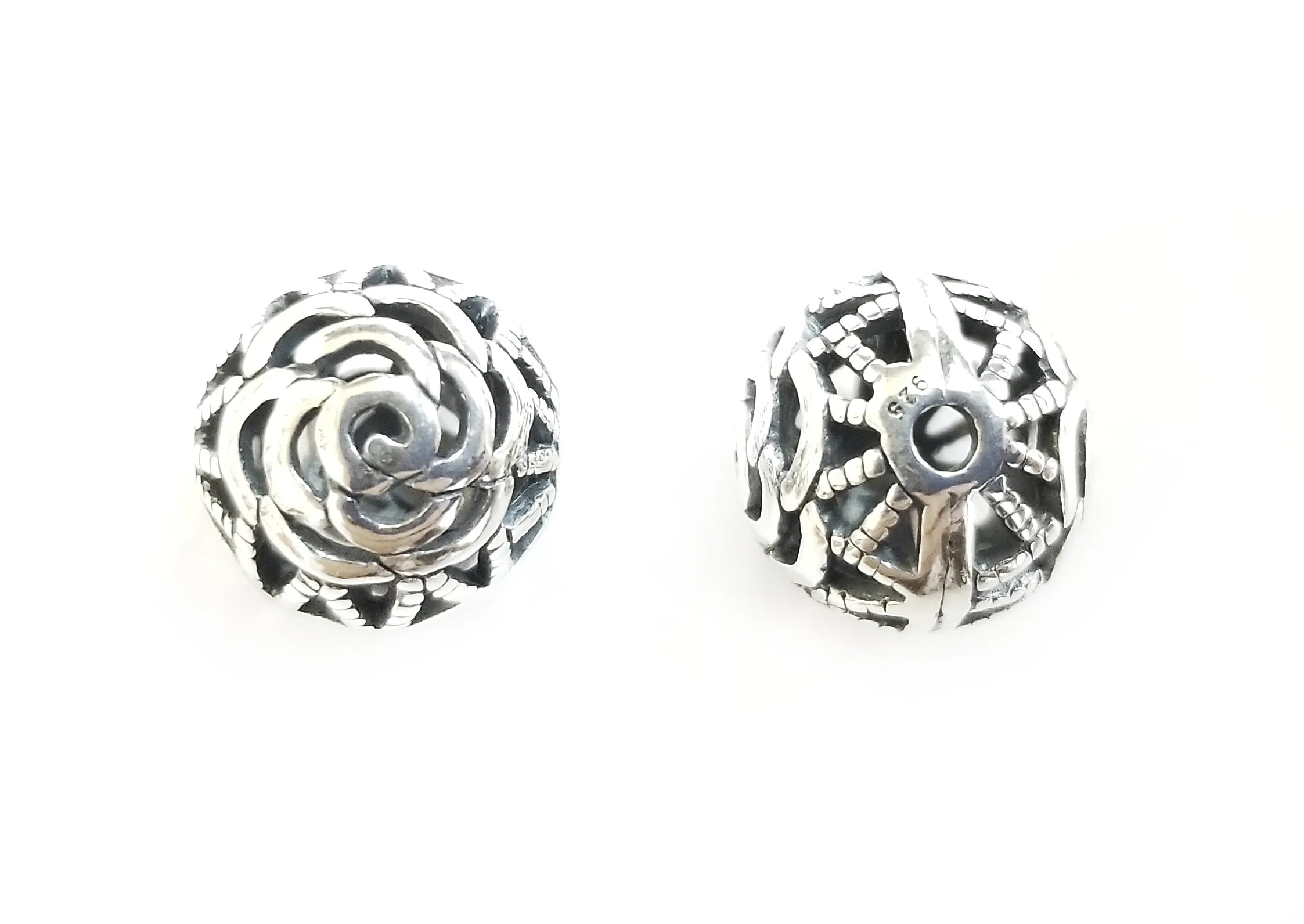 Bead, Sterling Silver, 12mm, Rose | 通花銀珠, 12mm, 玫瑰花圖案