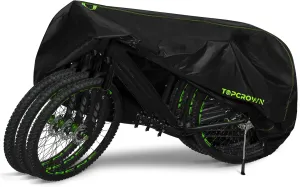 Bike Cover Waterproof Outdoor Storage for 3 Bikes, Bicycle Cover Rain Sun UV Dust Wind Proof with Storage Bag for Mountain Road Bike/Ebike (210D Black Green, XXXL Size for 3 bikes)