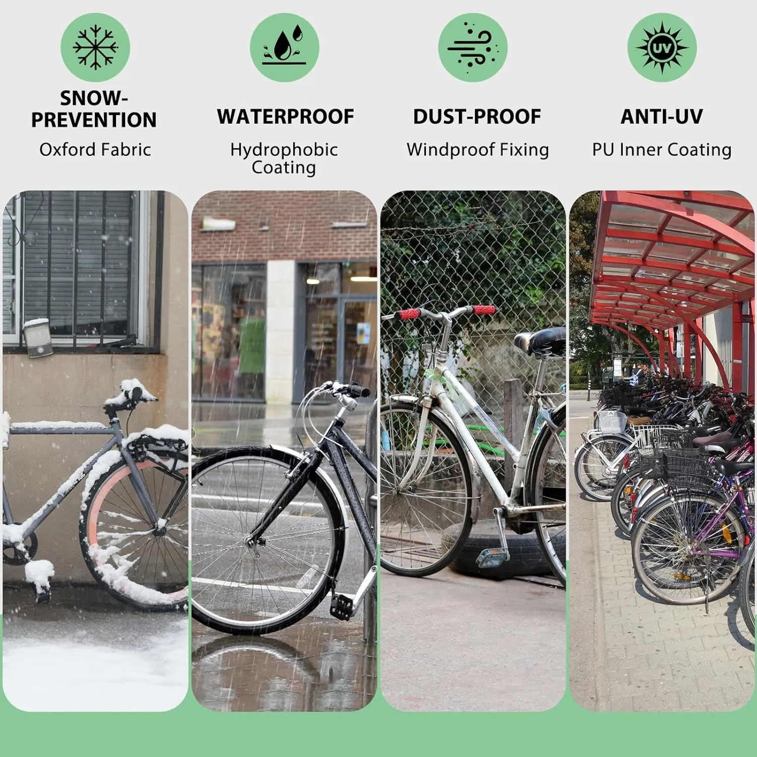 Bike Cover Waterproof Outdoor Storage for 3 Bikes, Bicycle Cover Rain Sun UV Dust Wind Proof with Storage Bag for Mountain Road Bike/Ebike (210D Black Green, XXXL Size for 3 bikes)
