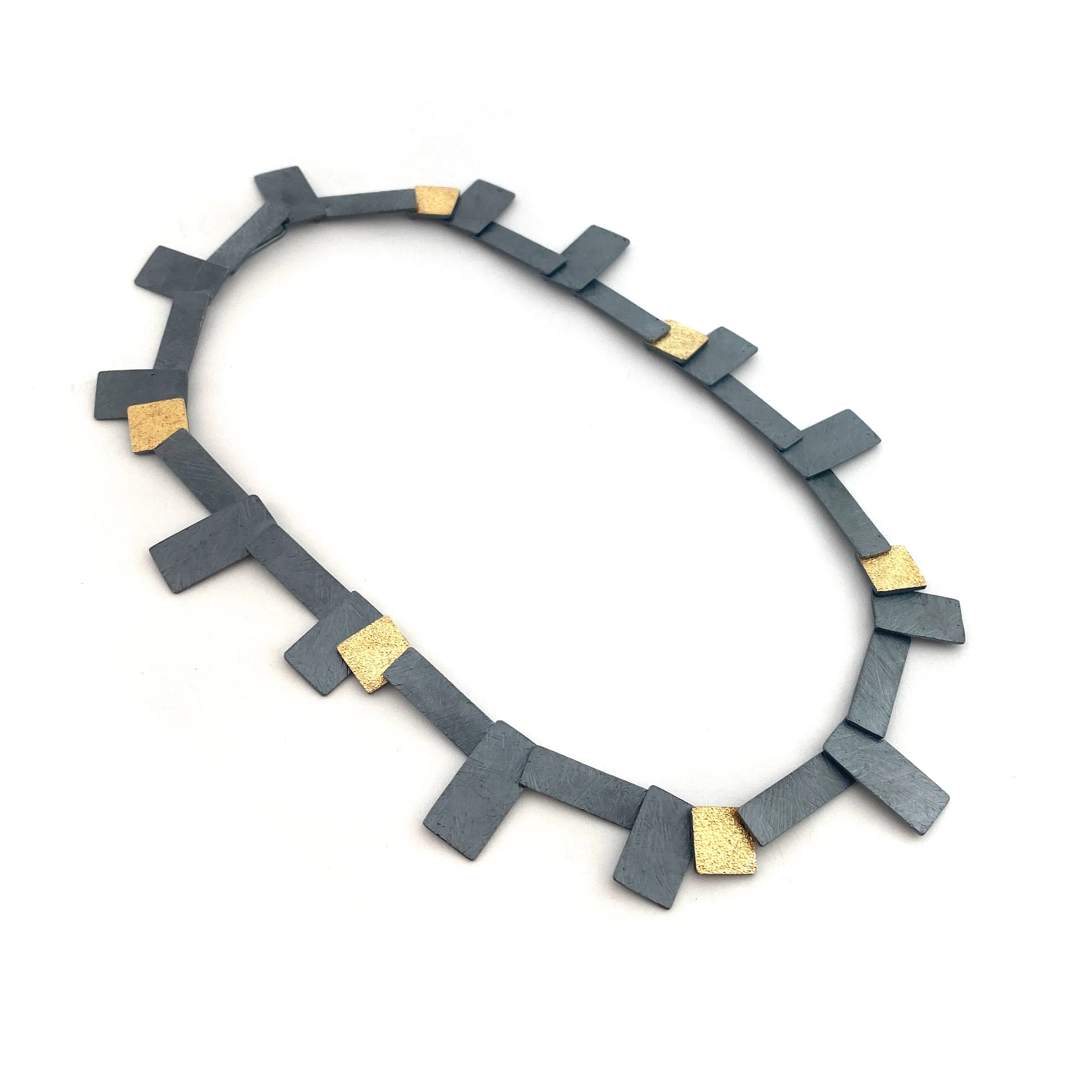 Carved Tab Link Necklace - Sterling Silver & Gold