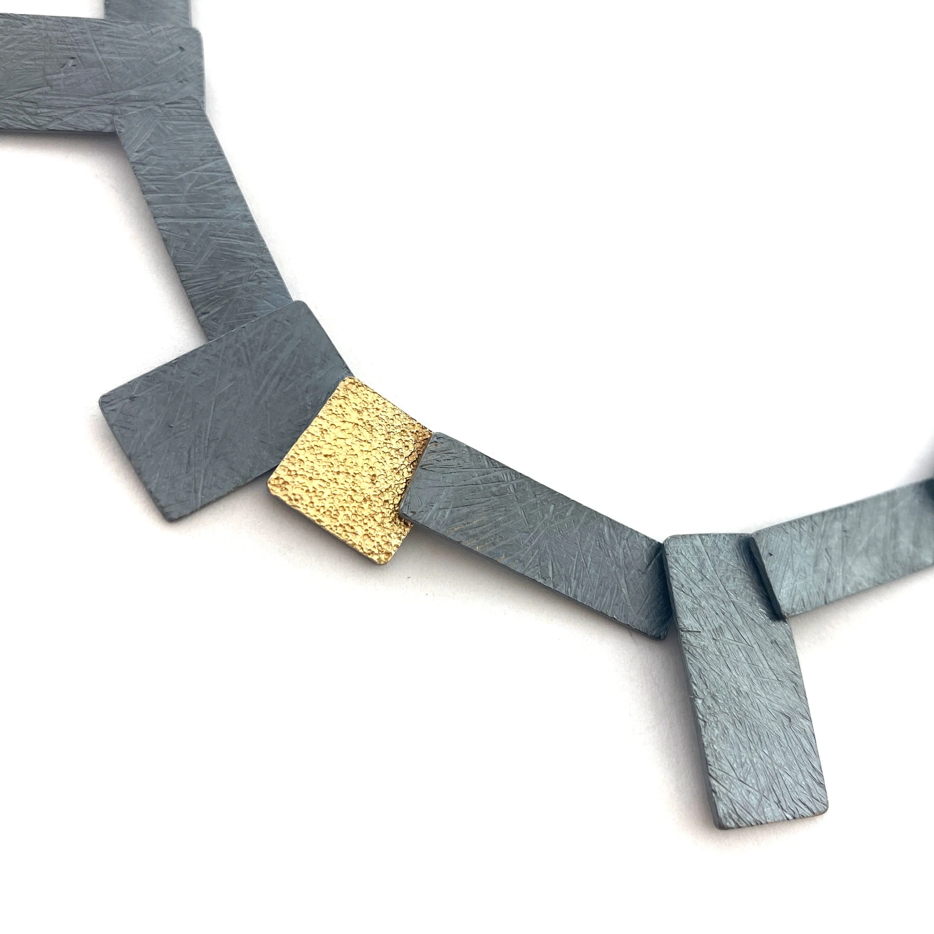 Carved Tab Link Necklace - Sterling Silver & Gold