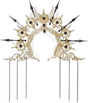 COSDREAMER Women Halo Crown Headband Gold Spiked Zip Tie Halo Crown Sunburst Headband