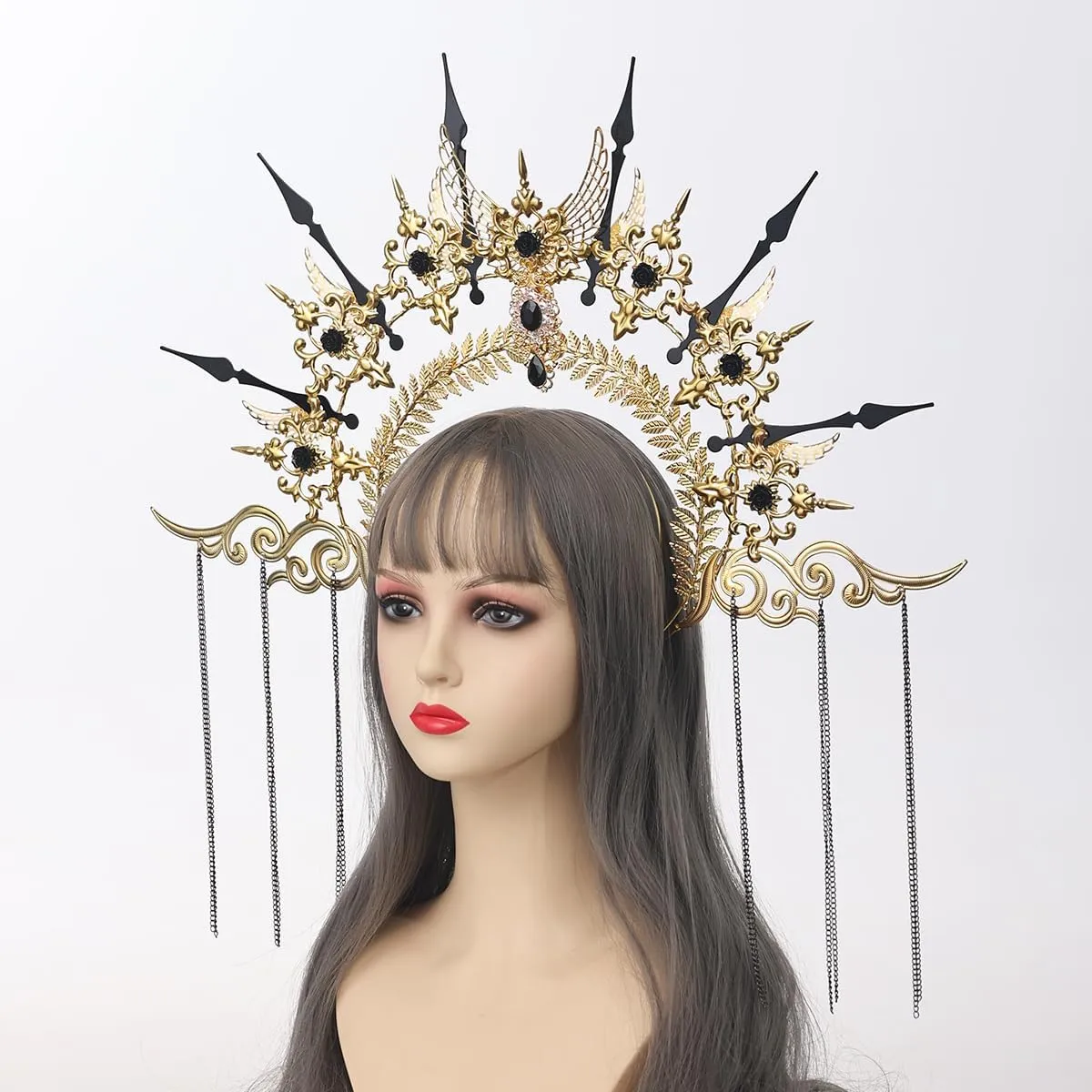 COSDREAMER Women Halo Crown Headband Gold Spiked Zip Tie Halo Crown Sunburst Headband