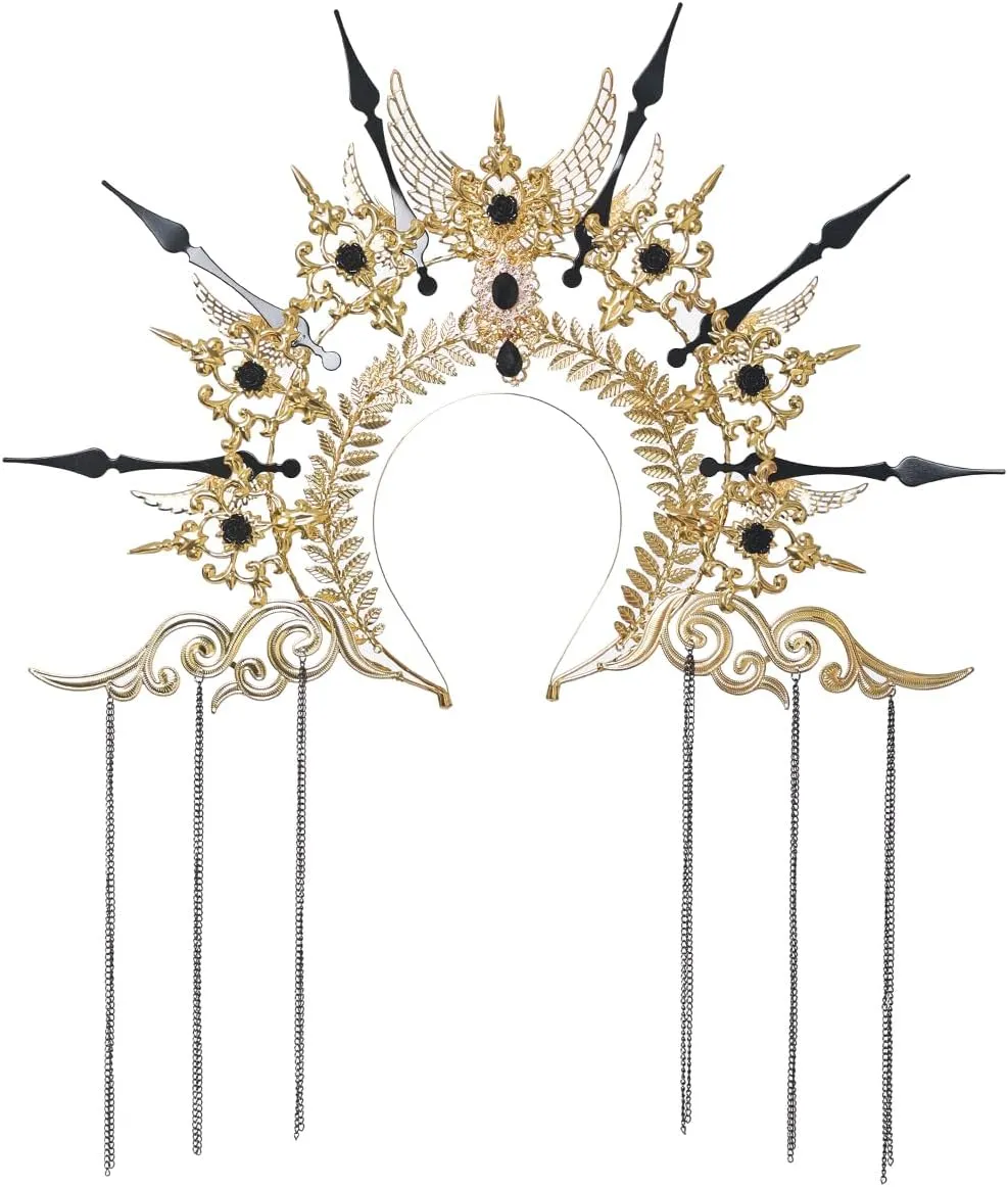 COSDREAMER Women Halo Crown Headband Gold Spiked Zip Tie Halo Crown Sunburst Headband