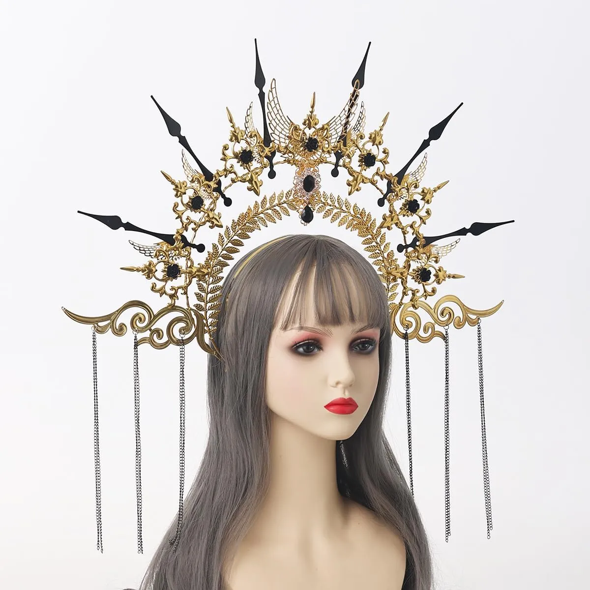 COSDREAMER Women Halo Crown Headband Gold Spiked Zip Tie Halo Crown Sunburst Headband