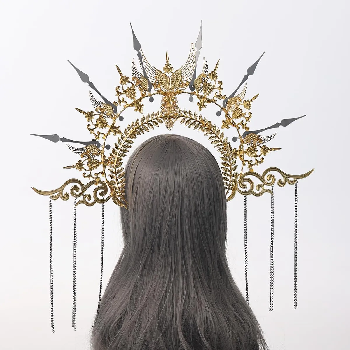 COSDREAMER Women Halo Crown Headband Gold Spiked Zip Tie Halo Crown Sunburst Headband