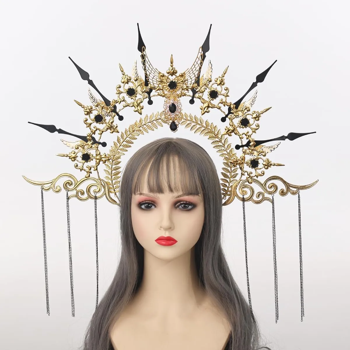 COSDREAMER Women Halo Crown Headband Gold Spiked Zip Tie Halo Crown Sunburst Headband