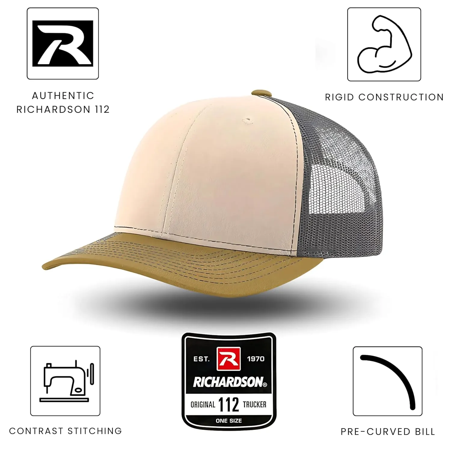 Custom Leather Patch Richardson 112 Trucker Hat for Men & Women - 6 Panel Structured Baseball Cap with Snapback Enclosure (2 - Pack, black)