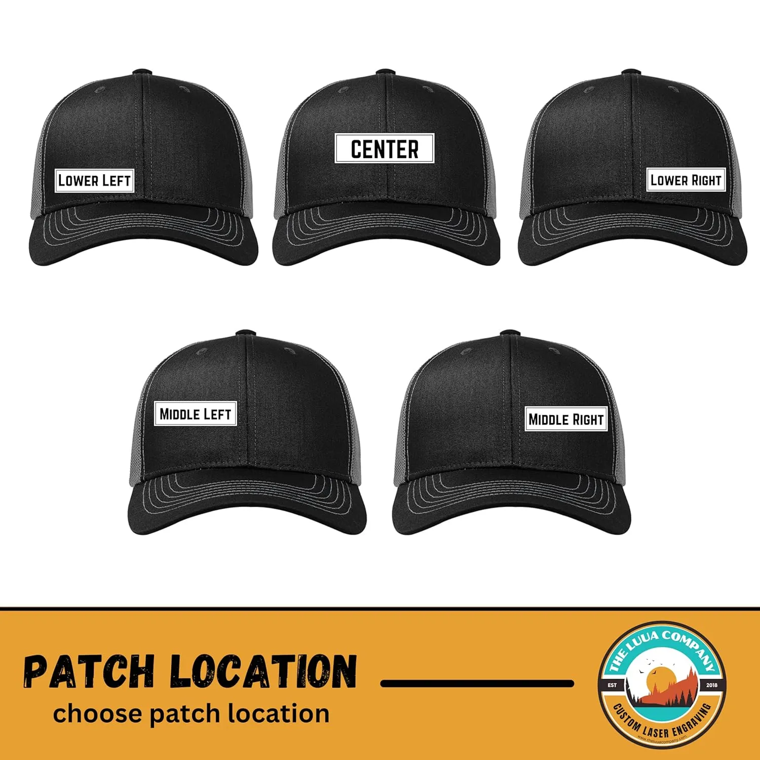 Custom Leather Patch Richardson 112 Trucker Hat for Men & Women - 6 Panel Structured Baseball Cap with Snapback Enclosure (2 - Pack, black)