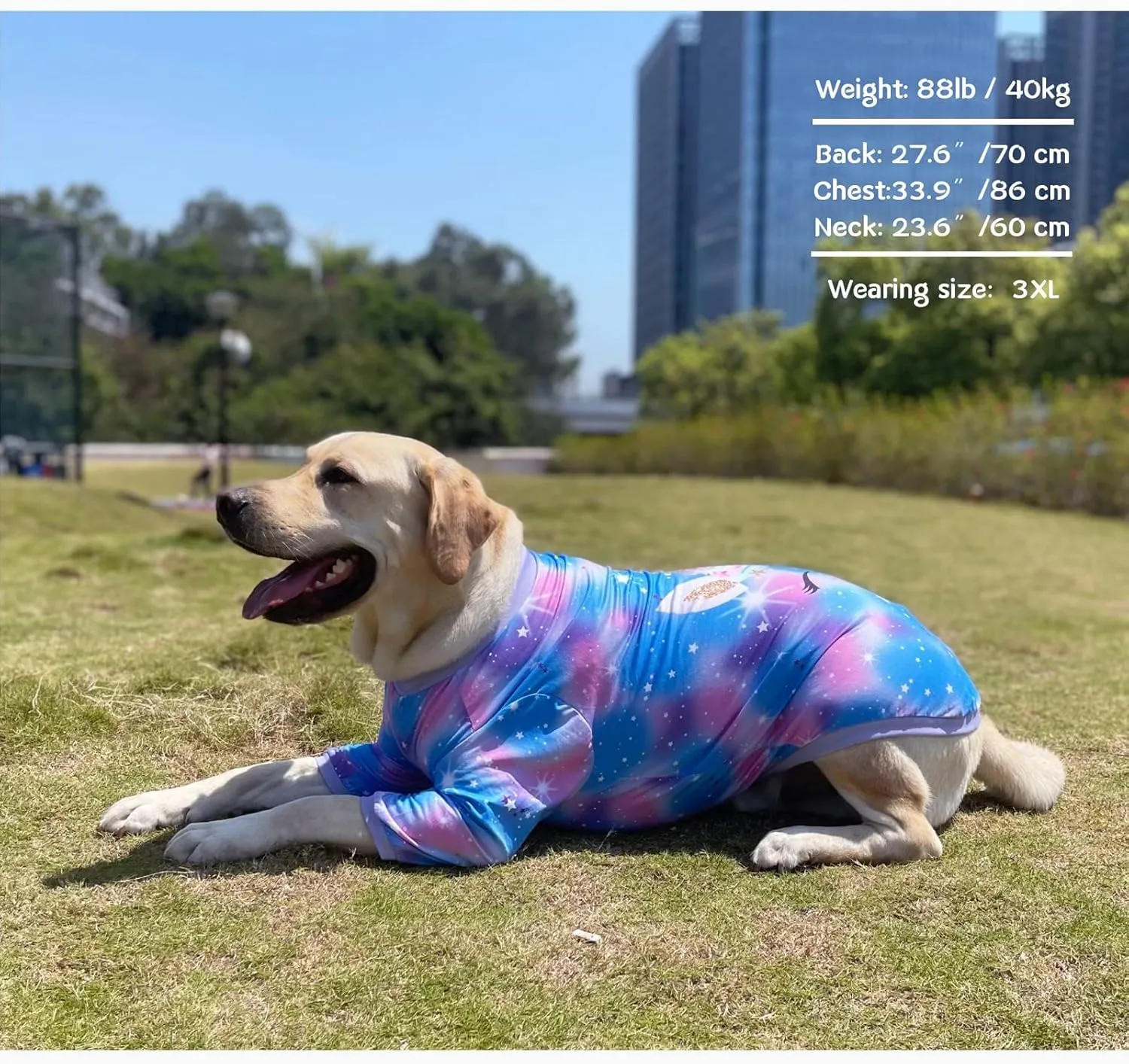 Dog Blue Purple Tiedye T Shirts Shining Unicorn Pattern Printed Pet Shirt Softable Pajamas for Large Dogs (XXL, Blue)