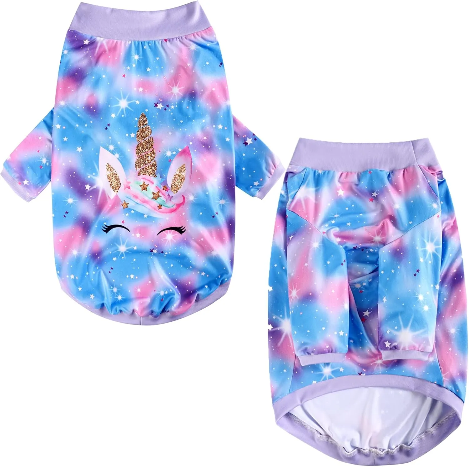 Dog Blue Purple Tiedye T Shirts Shining Unicorn Pattern Printed Pet Shirt Softable Pajamas for Large Dogs (XXL, Blue)