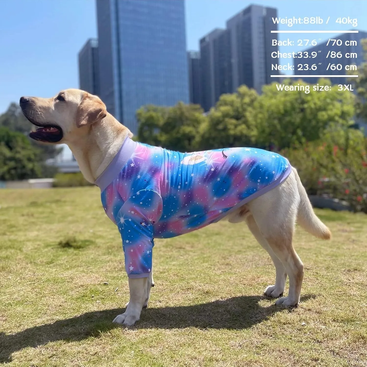 Dog Blue Purple Tiedye T Shirts Shining Unicorn Pattern Printed Pet Shirt Softable Pajamas for Large Dogs (XXL, Blue)