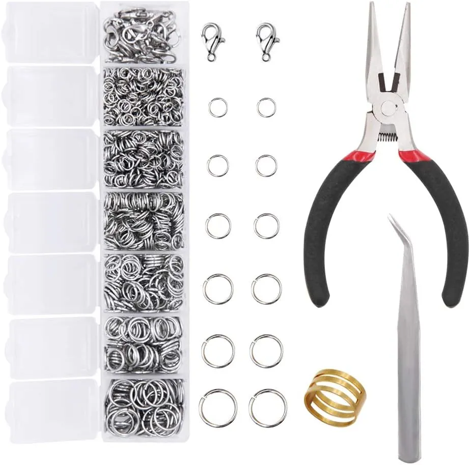 EuTengHao 1504pcs Open Jump Ring and Lobster Clasps Kit Include Pliers Tweezers Jewelry Making Repair Supplies Kit with Jewelry Making Accessories for Necklace Making Repair (Silver)