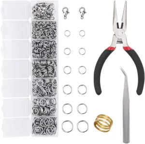 EuTengHao 1504pcs Open Jump Ring and Lobster Clasps Kit Include Pliers Tweezers Jewelry Making Repair Supplies Kit with Jewelry Making Accessories for Necklace Making Repair (Silver)