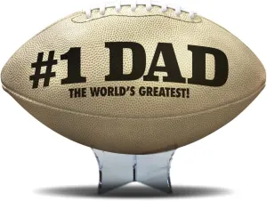 Fathers Day Champagne Metallic Gold Football with Free Display Stand | A Great Gift for Dad from Son, Daughter or Kids | Perfect for Any Football Loving Dad