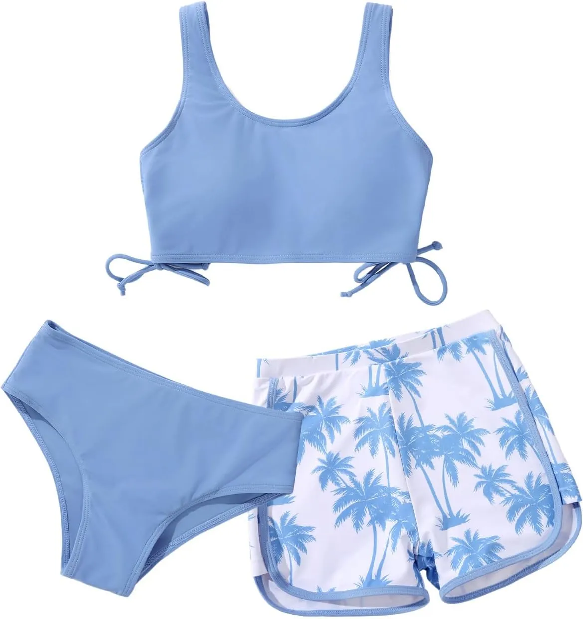 Girl's 3 Piece Bikini Bathing Suit Printed Sport Swimsuits with Shorts Cove Up Sets Teen Girl's Swimwear
