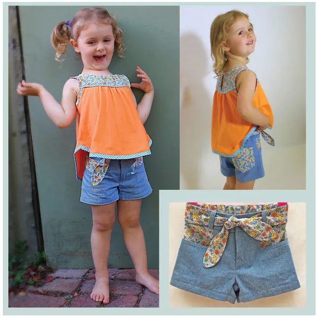 Girls cute summer shorts sewing pattern SANDY BAY SHORTS, sizes 2 to 14 years