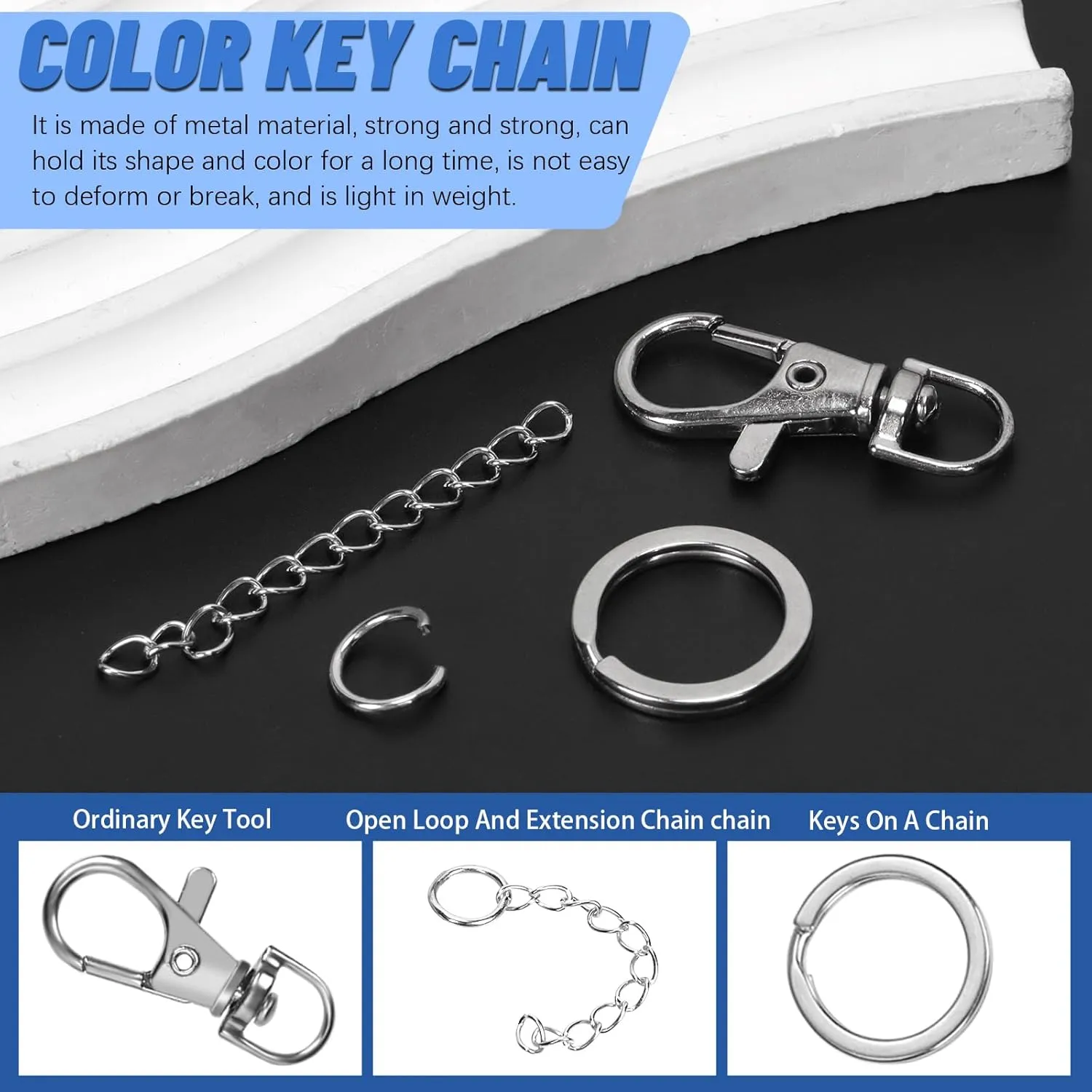 Glarks 125pcs Silver Keychain Making Kit, Keychain Craft Supplies Including Key Chain Clips with Chains, Lobster Claw Clasps, Key Rings and Jump Rings for Jewelry Craft Making
