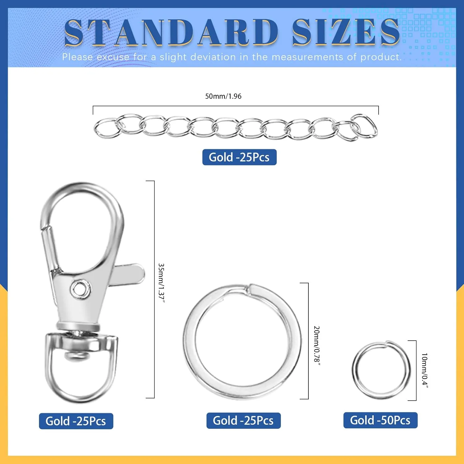 Glarks 125pcs Silver Keychain Making Kit, Keychain Craft Supplies Including Key Chain Clips with Chains, Lobster Claw Clasps, Key Rings and Jump Rings for Jewelry Craft Making