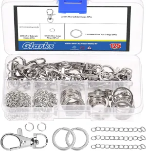 Glarks 125pcs Silver Keychain Making Kit, Keychain Craft Supplies Including Key Chain Clips with Chains, Lobster Claw Clasps, Key Rings and Jump Rings for Jewelry Craft Making