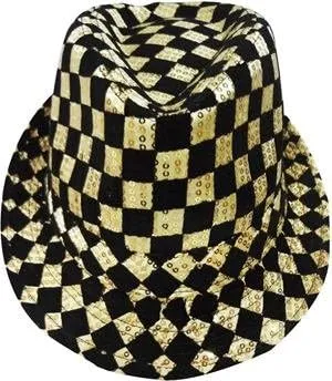 Gold Checkerboard Fedora Hat