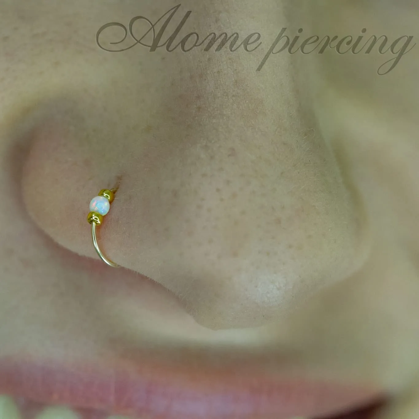 Gold Nose Ring - Thin Tiny White Opal 24 Gauge Nose Hoop Rings -14k Gold Filled Smooth Comfortable Nose Piercing Jewelry For Women - Gift Ready