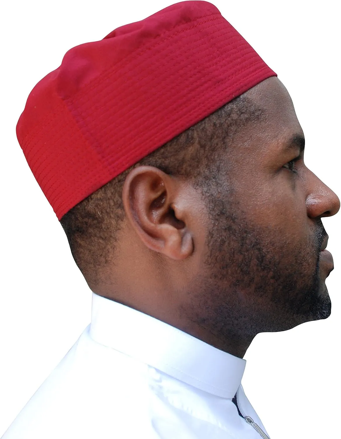 Gray Cotton-Blend Pleated Top 3.5in Tall Fabric Kufi Prayer Cap Beanie