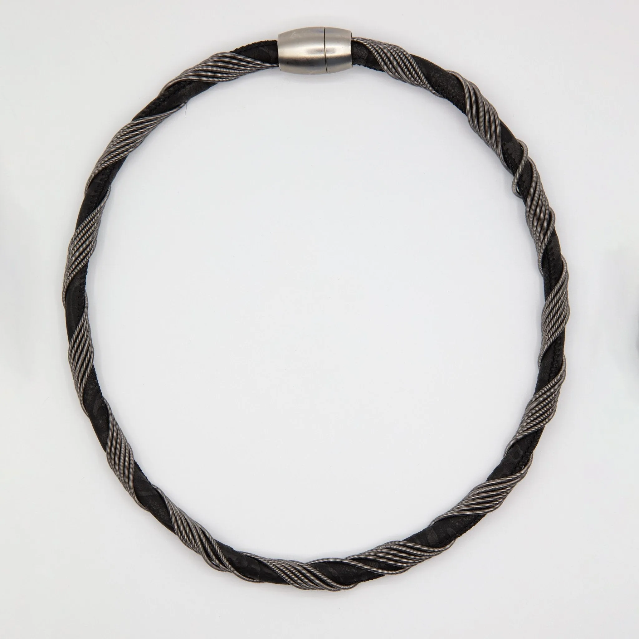 Gray Suede Necklace with Wire Wrap
