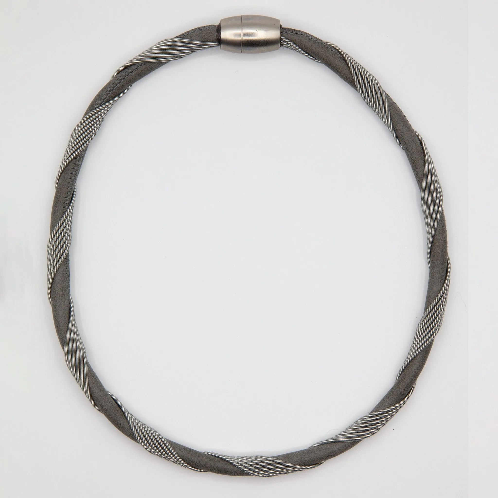 Gray Suede Necklace with Wire Wrap