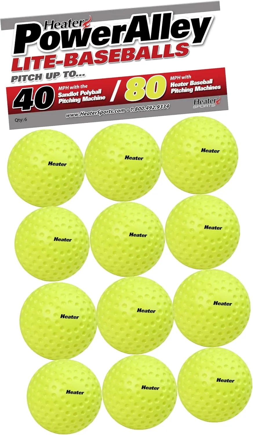 Heater Sports Power Alley 80 MPH (Sandlot 40 MPH) Soft Green Foam Balls - 1 Dozen, Lightweight, Accurate, and Long-Lasting, | Ideal for Batting and Fielding Practice for All Ages - HSG29