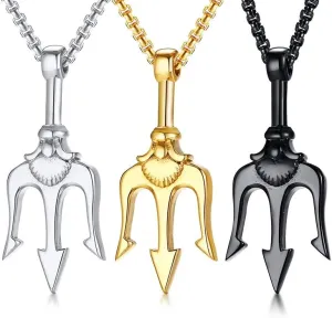 Hisatan Poseidon Trident Pendant Stainless Steel Ancient Greece Amulet Necklace for Men, Gift for Sailor